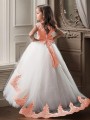 Ball-Gown Princess Scoop Sleeveless Floor-Length Tulle Petite Flower Girl Dress With Applique