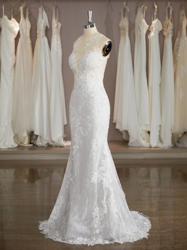 Glam Trumpet/Mermaid Scoop Court Train Lace Wedding Dress With Applique