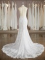 Glam Trumpet/Mermaid Scoop Court Train Lace Wedding Dress With Applique