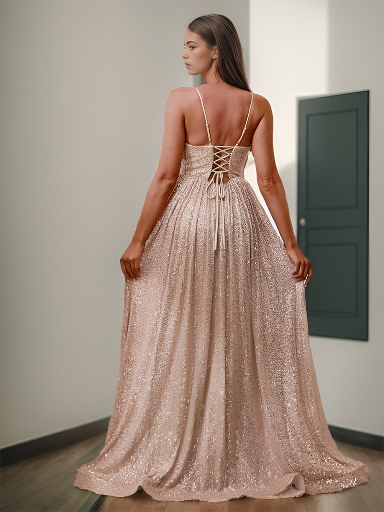 A-line Dazzling V-neck Floor-Length Dress