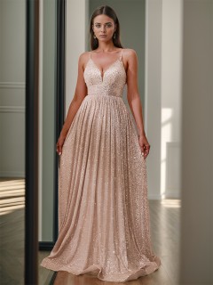 A-line Dazzling V-neck Floor-Length Dress