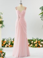 Sheath/Column Timeless Straps Floor-Length Chiffon Mother of the Bride Dress With Beading