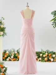 Sheath/Column Timeless Straps Floor-Length Chiffon Mother of the Bride Dress With Beading