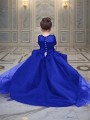 Ball-Gown Scoop Long Sleeves Court Train Adorable Satin Flower Girl Dress With Sash