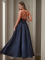 Graceful A-line Spaghetti Straps Floor-Length Satin Corset Dress With Slit