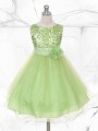 Delightful Ball-Gown Princess Jewel Sleeveless Tea-Length Sequins Flower Girl Dress With Hand-Made Flower