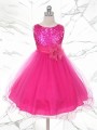 Delightful Ball-Gown Princess Jewel Sleeveless Tea-Length Sequins Flower Girl Dress With Hand-Made Flower