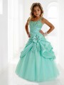 A-line Sweet Straps Sleeveless Floor-Length Satin Flower Girl Dress With Beading