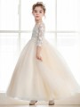 Ball-Gown Princess Scoop Innocent 3/4 Sleeves Ankle-Length Tulle Flower Girl Dress