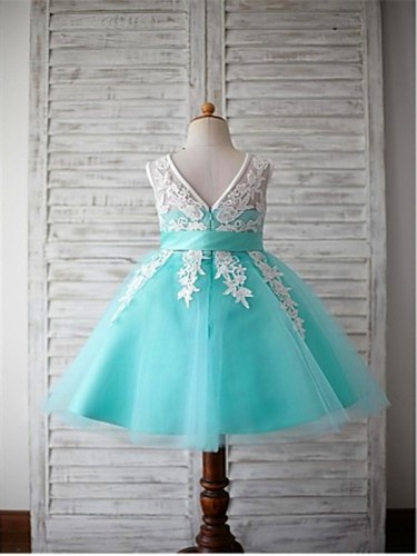 Ball-Gown Princess Scoop Sleeveless Knee-Length Lovely Tulle Flower Girl Dress With Bowknot