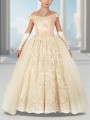 Ball-Gown Princess Off-the-Shoulder Sleeveless Floor-Length Tulle Enchanting Flower Girl Dress With Applique