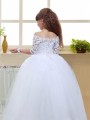 Graceful Ball-Gown Princess Off-the-Shoulder 1/2 Sleeves Floor-Length Tulle Flower Girl Dress With Lace