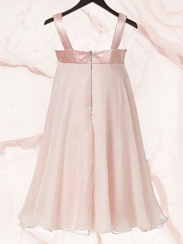 Dainty A-line Straps Sleeveless Tea-Length Chiffon Flower Girl Dress With Hand-Made Flower