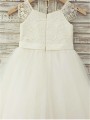 A-line Princess Fairy-tale Scoop Sleeveless Knee-Length Tulle Flower Girl Dress With Lace