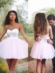 A-line Sweetheart Sleeveless Tulle Short/Mini Dress With Ruffles