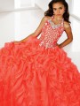 Ball-Gown Enchanting Halter Sleeveless Floor-Length Organza Flower Girl Dress With Beading