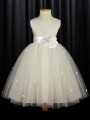 A-line Princess Scoop Sleeveless Ankle-Length Tulle Playful Flower Girl Dress With Hand-Made Flower