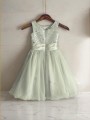 A-line Princess Sparkling Scoop Sleeveless Knee-Length Tulle Flower Girl Dress With Hand-Made Flower