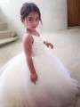 Ball-Gown Princess Jewel Dreamy Sleeveless Floor-Length Tulle Flower Girl Dress With Lace