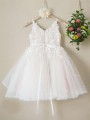 Adorable A-line Princess V-neck Sleeveless Knee-Length Tulle Flower Girl Dress