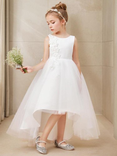 A-line Princess Scoop Sleeveless Asymmetrical Adorable Tulle Flower Girl Dress