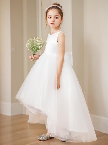 A-line Princess Scoop Sleeveless Asymmetrical Adorable Tulle Flower Girl Dress