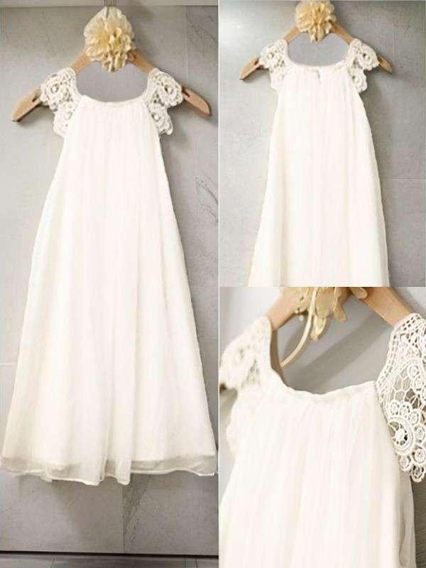 A-line Scoop Sleeveless Fairy-tale Knee-Length Chiffon Flower Girl Dress With Lace