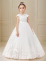 Ball-Gown Princess Scoop Short Sleeves Ankle-Length Tulle Delightful Flower Girl Dress