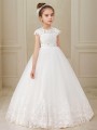 Ball-Gown Princess Scoop Short Sleeves Ankle-Length Tulle Delightful Flower Girl Dress