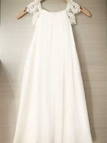 A-line Scoop Sleeveless Fairy-tale Knee-Length Chiffon Flower Girl Dress With Lace