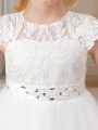 Ball-Gown Princess Scoop Short Sleeves Ankle-Length Tulle Delightful Flower Girl Dress