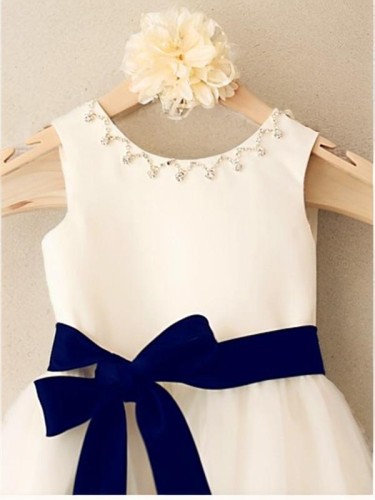 A-line Princess Scoop Angelic Sleeveless Tea-Length Tulle Flower Girl Dress With Bowknot