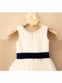 A-line Princess Scoop Angelic Sleeveless Tea-Length Tulle Flower Girl Dress With Bowknot