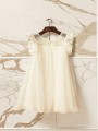 A-line Scoop Short Sleeves Lovely Tea-Length Chiffon Flower Girl Dress With Lace