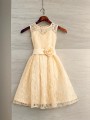 A-line Scoop Sleeveless Tea-Length Dainty Lace Flower Girl Dress