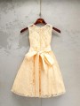 A-line Scoop Sleeveless Tea-Length Dainty Lace Flower Girl Dress