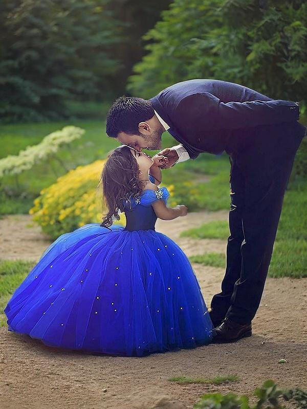 Ball-Gown Princess Off-the-Shoulder Sleeveless Floor-Length Whimsical Tulle Flower Girl Dress With Crystal