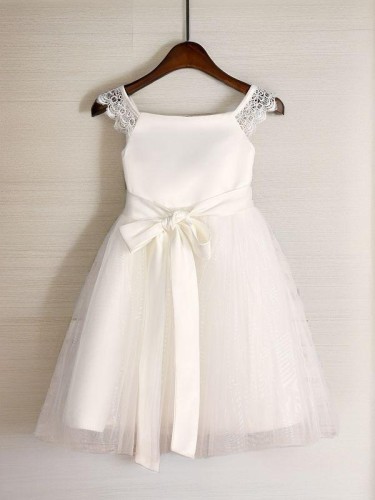 A-line Princess Scoop Sleeveless Tea-Length Enchanting Tulle Flower Girl Dress