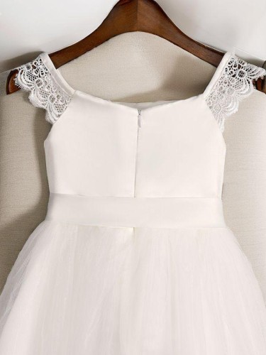 A-line Princess Scoop Sleeveless Tea-Length Enchanting Tulle Flower Girl Dress