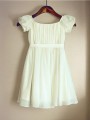 A-line Square Short Sleeves Tea-Length Chiffon Graceful Flower Girl Dress With Ruched