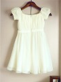 A-line Square Short Sleeves Tea-Length Chiffon Graceful Flower Girl Dress With Ruched