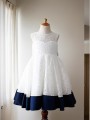 A-line Whimsical Scoop Sleeveless Tea-Length Lace Flower Girl Dress With Bowknot