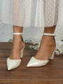 Women's PU With Pearl Closed Toe Chunky Heel Wedding Shoes