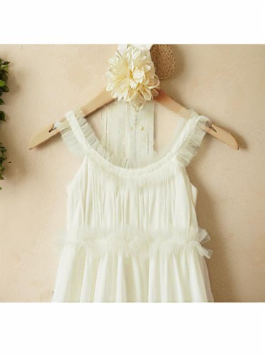 A-line Straps Sleeveless Tea-Length Chiffon Joyful Flower Girl Dress With Ruffles