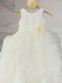 Sparkling Ball-Gown Scoop Sleeveless Floor-Length Organza Flower Girl Dress With Hand-Made Flower