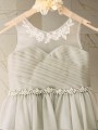 A-line Princess Dreamy Scoop Sleeveless Tea-Length Tulle Flower Girl Dress With Beading