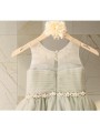 A-line Princess Dreamy Scoop Sleeveless Tea-Length Tulle Flower Girl Dress With Beading