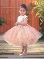 Ball-Gown Princess Scoop Short Sleeves Adorable Knee-Length Tulle Flower Girl Dress With Ruffles