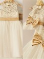 A-line Princess Scoop Sleeveless Knee-Length Charming Tulle Flower Girl Dress With Bowknot