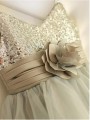 A-line Princess Spaghetti Straps Sleeveless Tea-Length Delightful Tulle Flower Girl Dress With Sequins